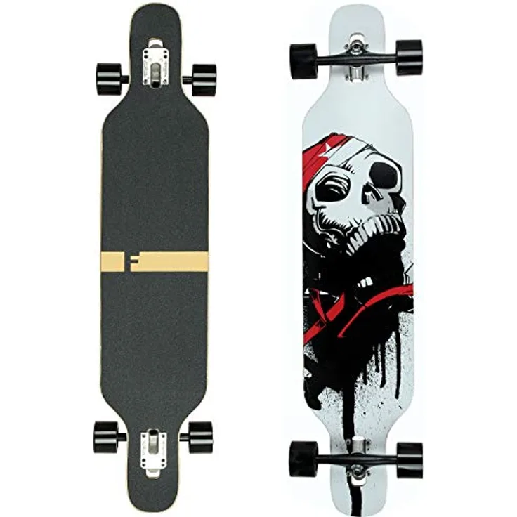 FunTomia Flex2 bis 84kg - Camber Longboard (weiß Skull - Ahornholz)