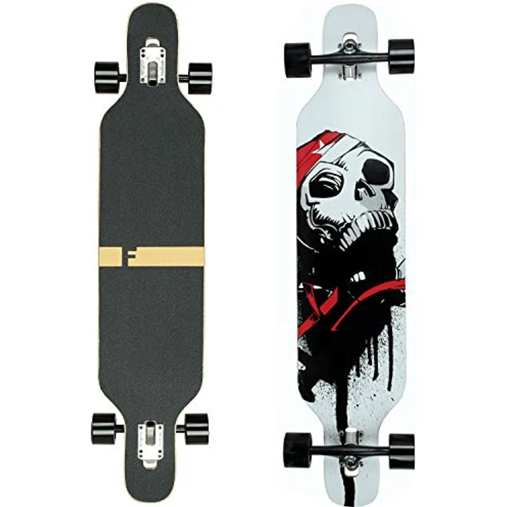 FunTomia Flex2 bis 84kg - Camber Longboard (weiß Skull - Ahornholz) – Bild 1