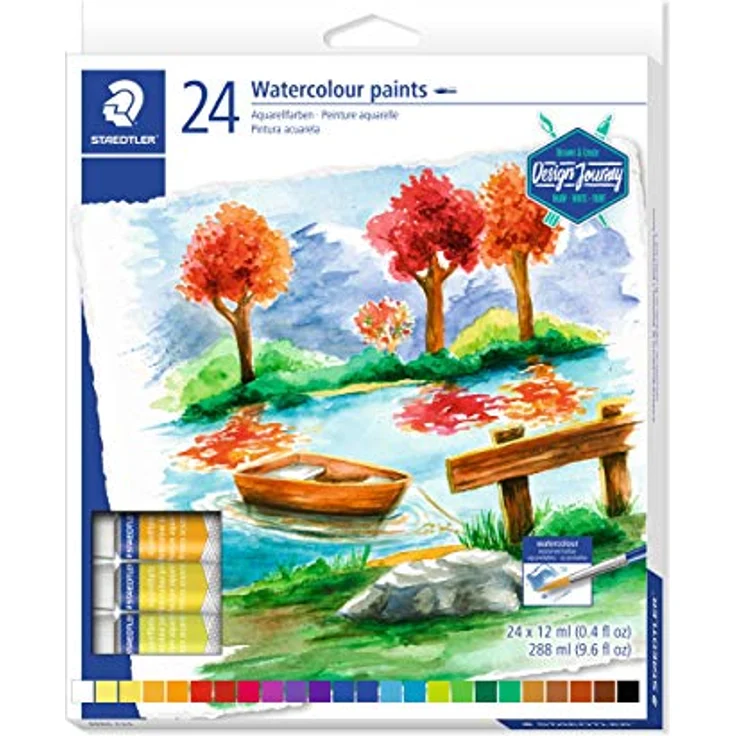 STAEDTLER 8880 C24 Aquarellfarben (hochpigmentiert, leicht mischbar, wasserlöslich, zur Verwendung auf Aquarellpapier, Kartonetui mit 24 farblich sortierten Aquarellfarben) Farbtuben à 12 ml – Bild 1