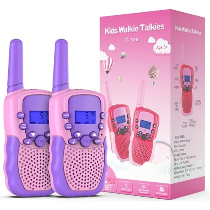 Kearui Walkie Talkie für Kinder 3-12 Jahre, 8 Kanal Funkgerät mit VOX Funktion und LED-Taschenlampe, 3 Meilen Reichweite, Rosa-Violett – Bild 1