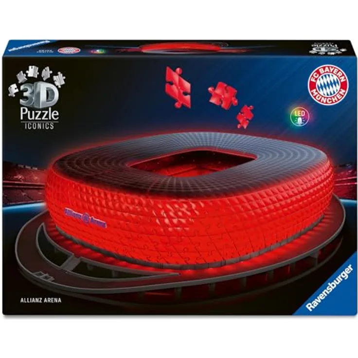 Ravensburger 3D Puzzle Iconics: Allianz Arena - detailgetreue Nachbildung mit LED-Licht, 216 Teile