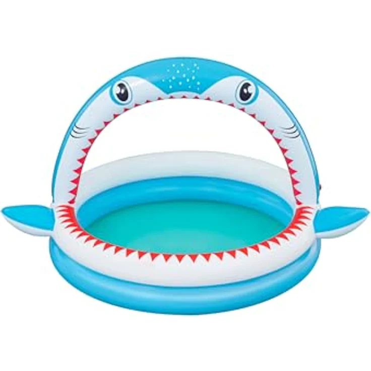 Bestway Planschbecken Sharktastic mit Wassersprinkler 163 x 127 x 92 cm, Kinderpool mit verspieltem Hai-Design – Bild 1