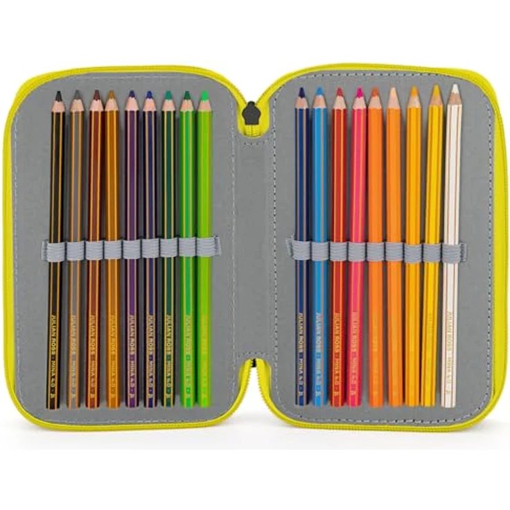 Clondo 3-Fach Federmäppchen für Pokemon Fans, 45-teilig mit 2 löschbaren Gelstiften, Schere, Kleber, Buntstiften, Schwarz und Gelb, ideal für Schule & Geschenke – Bild 4