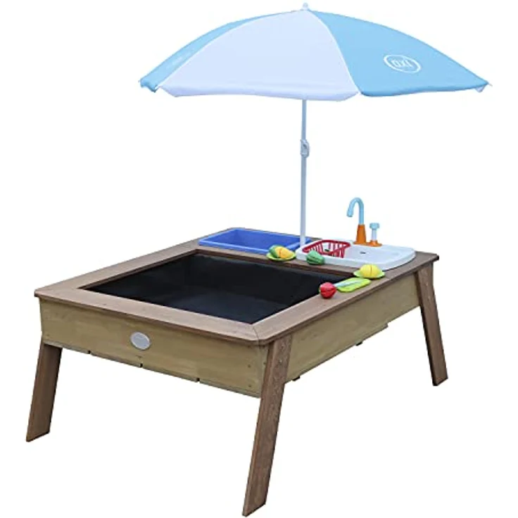 AXI Linda Sand & Wassertisch aus Holz mit Spielküchenspüle | Matschtisch/Spielküche/Wasserspieltisch/Sandtisch für Kinder in Braun mit Sonnenschirm. – Bild 1