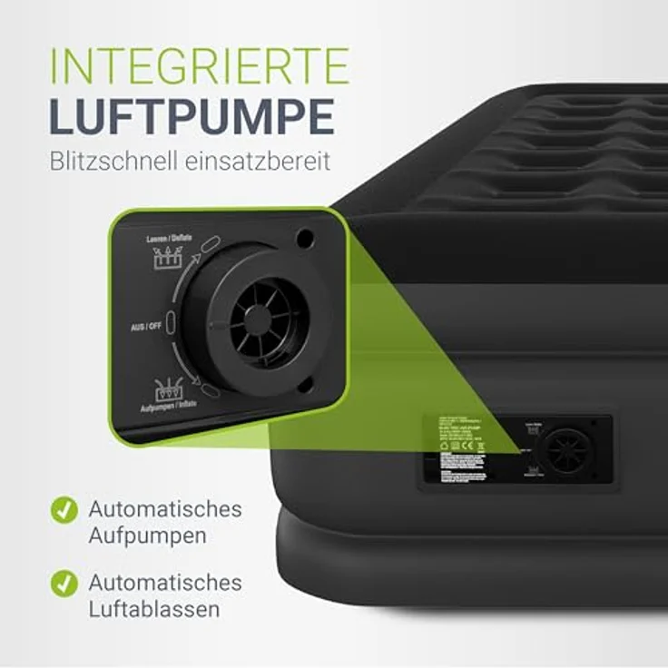 Juskys Luftmatratze Sapri M, Einzel-Luftbett, selbstaufblasend, wasserdicht, inkl. Pumpe, Tasche - Schwarz – Bild 3