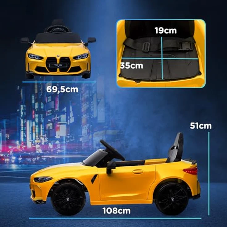 AIYAPLAY Elektro-Kinderauto BMW M4 Gelb, Belastbarkeit 25 kg, für Kinder 3-5 Jahre, mit Fernsteuerung und Musikfunktion – Bild 8