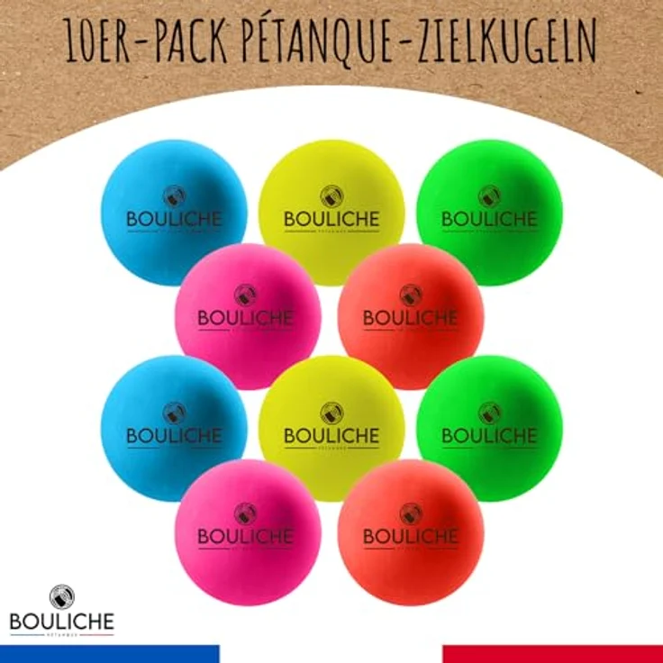 Original Corner BOULICHE | 10 Holz-Zielkugeln für Pétanque 3 cm | 5 Leuchtende Farben: Blau, Gelb, Grün, Pink, Orange | Robustes Massivholz | Zubehör für Freizeit und Wettkampf – Bild 2