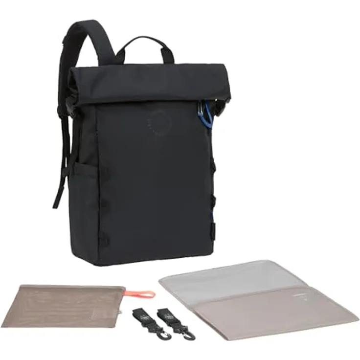 LÄSSIG Baby Wickelrucksack Wickeltasche Rucksack mit Wickelunterlage, nachhaltig produziert, 18,4-23,9 Liter Volumen, black