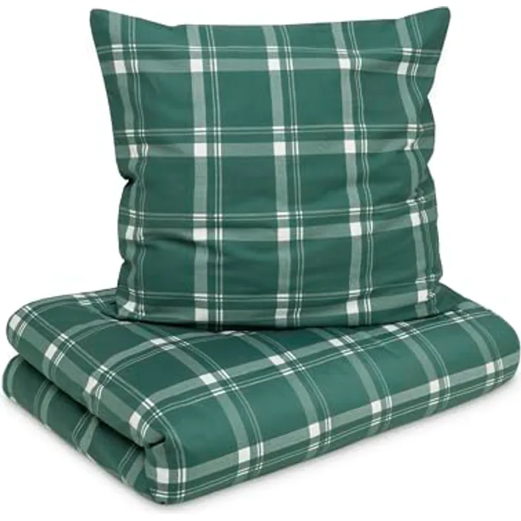 s.Oliver Mako Satin Bettwäsche Set 135x200 cm, 100% Baumwolle, grün Karo, mit Reißverschluss, weich & anschmiegsam