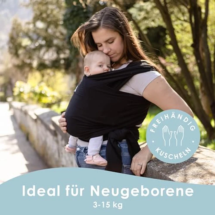 Sleepy Wrap Babytragetuch, Baumwoll Tragetuch für Neugeborene bis 15 kg, Maschinenwaschbar, kuschelweich & atmungsaktiv (Schwarz) – Bild 3