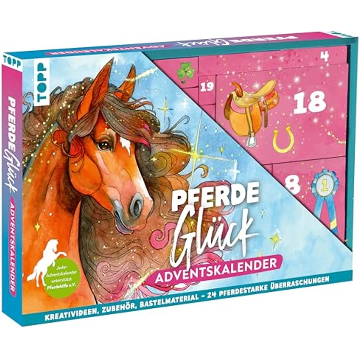 Topp Adventskalender Topp Pferdeglück, 24 kreative Überraschungen für Pferde-Fans mit Stickern, Armbändern und Haaraccessoires – Bild 1