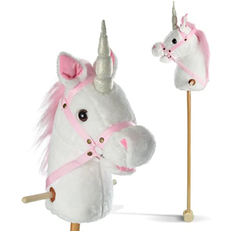 Pink Papaya Steckenpferd Einhorn Mandy, Plüschspielzeug mit Soundfunktion: Gewieher und Galoppgeräusch, Farbe: weiß mit rosa Mähne – Bild 1