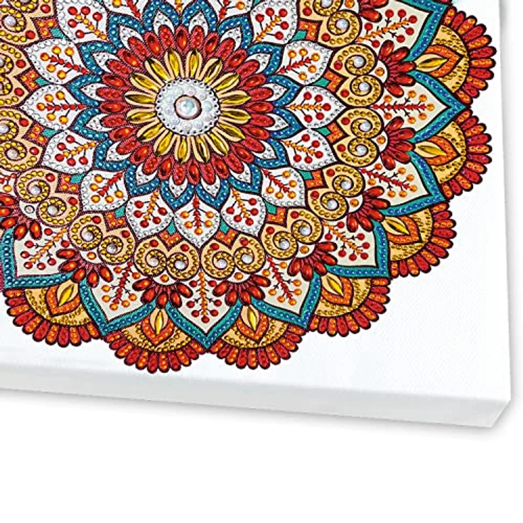 Ursus 43520006F - Diamond Painting Mandala Set 6, Bastelset mit Steinchen in Rot-, Orange- und Petroltönen zum Selbstgestalten, eine Leinwand ca. 30 x 30 x 1,5 cm groß – Bild 4