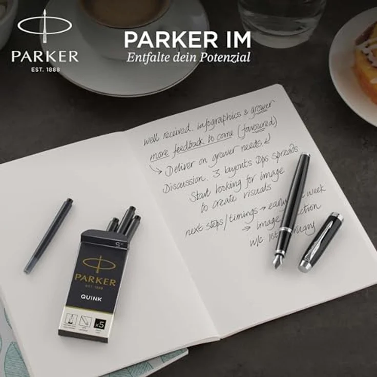 Parker Pen IM Black Lacquer C.C., Schreibstift mit stabiler Edelstahlfeder, Schwarz – Bild 7