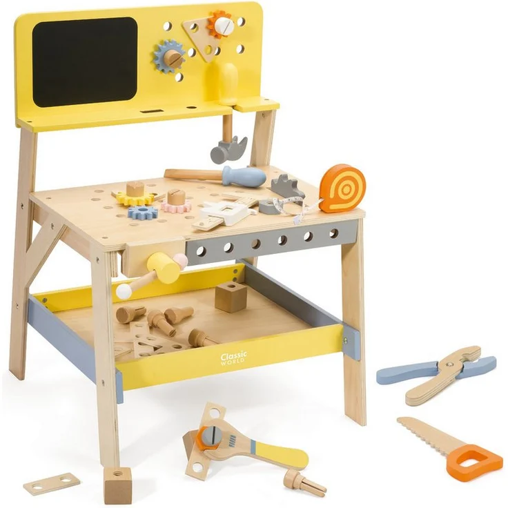 Classic World Spielwerkbank, moderne Kinderwerkbank mit Werkzeugen und Zubehör, 42,7x39x56cm, ab 3 Jahre