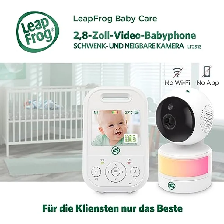 LeapFrog LF2513 Babyphone mit Kamera, Schwenk- und Neige Video Baby Monitor, 2.8 Inch Display, Nachtsicht, 300 m große Reichweite,12H Lange Akkulaufzeit Babyphone,Beruhigende Schlaflieder – Bild 4