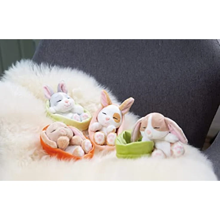 Kuscheltier Hase grau 12cm schlafend im Körbchen – Bild 6