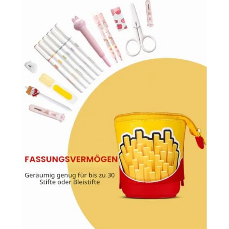 Xespis Teleskopisches Federmäppchen Reißverschluss, geräumig und multifunktional mit Cartoon-Design (Fritten) – Bild 4
