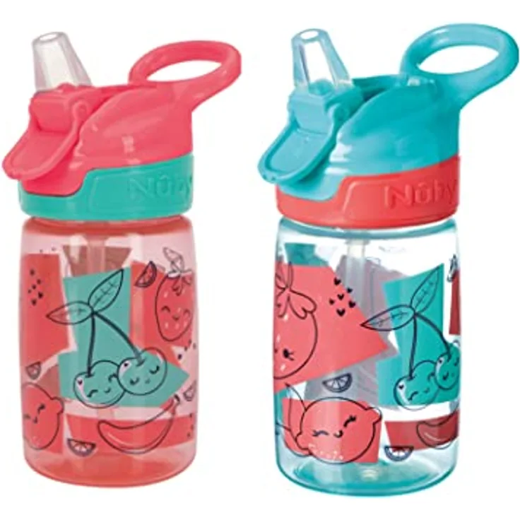 Nuby Incredible Gulp Trinklernbecher, 360 ml, auslaufsicher mit Erdbeermotiv, ergonomischer Griff, 2er-Pack, geeignet ab 18 Monaten