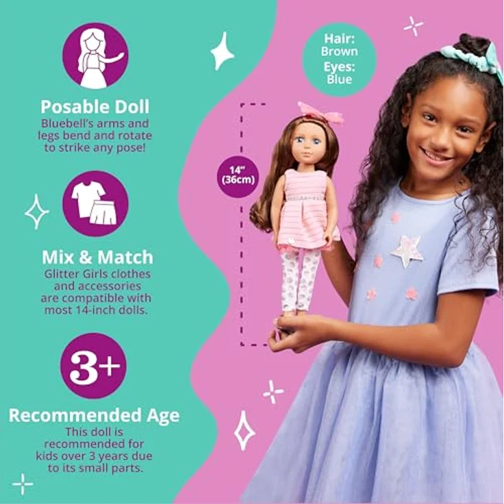 Glitter Girls Puppe Bluebell – Bewegliche 36cm Puppe mit Kleidung, Zubehör und langen Haaren zum frisieren - Spielzeug ab 3 Jahren (6 Teile) – Bild 5