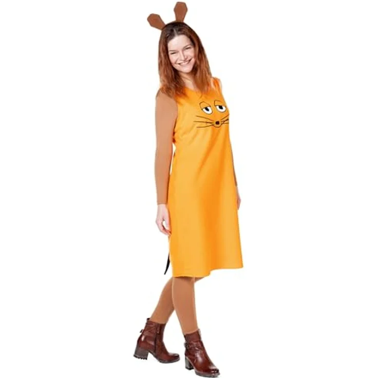 Maskworld Die Sendung mit der Maus - Maus Kleid (XXL), orange, ärmellos mit Maus-Gesicht Aufdruck, inkl. Haarreifen mit Mausohren – Bild 4