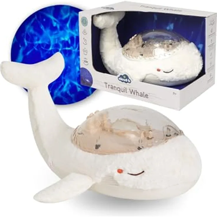 Cloud b Tranquil Whale, wiederaufladbarer Ozeanwellen-Projektor für Babys mit Cry Sensor und 4 beruhigenden Klängen, Schlafhilfe für Kinderzimmer, Weiß