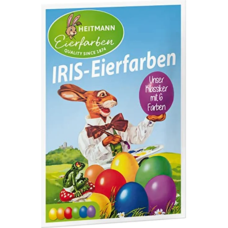 Heitmann Eierfarben Iris, 6 Heißfärbetabletten in Gelb, Orange, Rot, Lila, Grün und Blau, für weiße und braune Eier – Bild 1