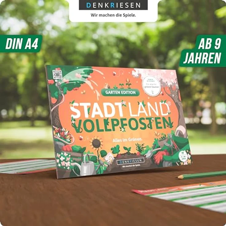 DENKRIESEN Stadt Land Vollpfosten® A4 – Garten Edition | Familienspiel mit Spezialfeldern und ABC-Leiste | Hochwertiges Markenspiel in coolem Design | Ab 9 Jahren – Bild 2