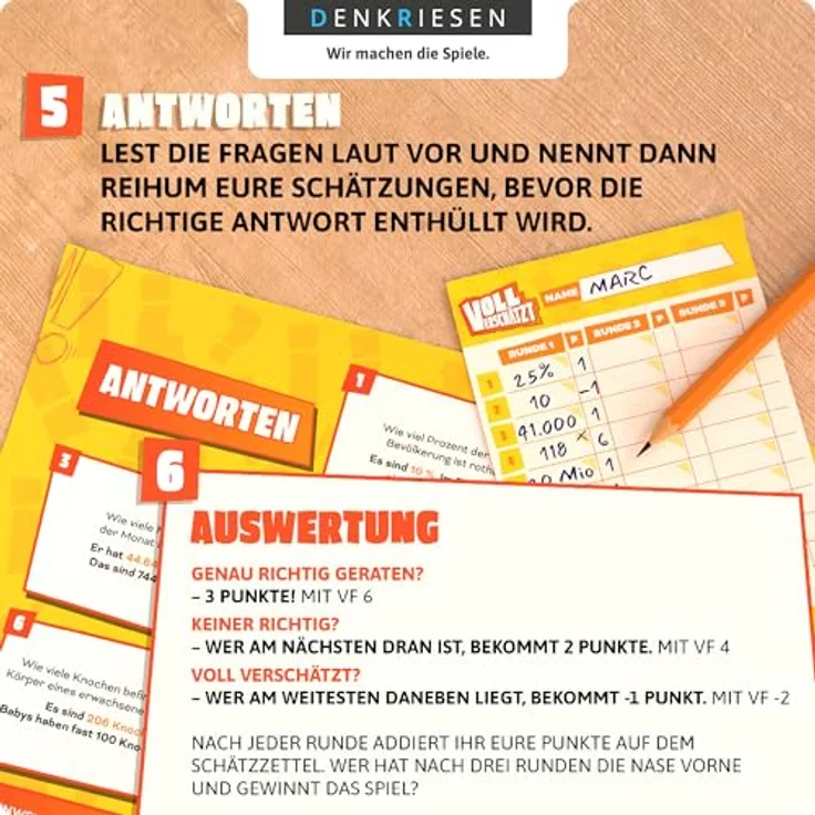 DENKRIESEN VOLL VERSCHÄTZT! Classic Edition, DIN A4 Spielblock mit 350 Fragen, Schätzspiel für 2+ Spieler ab 12 Jahren, ohne Internet – Bild 5