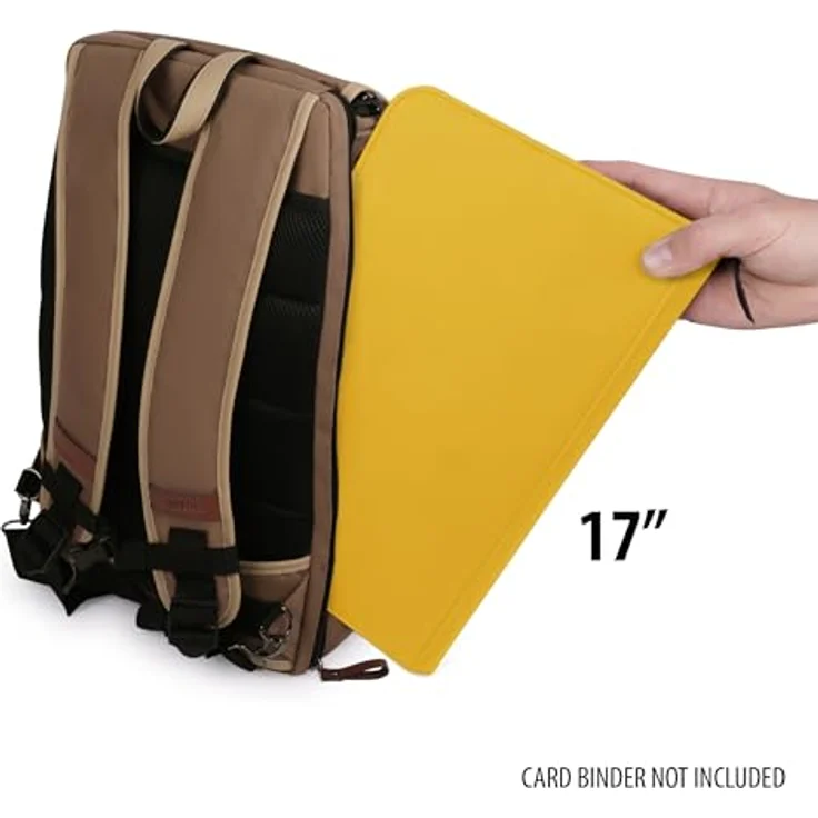 ENHANCE Sammelkarten-Aufbewahrungsbox Rucksack in voller Größe, Platz für Kartenordner und TCG-Zubehör, mit Spielmattenhalter und Regenschutz, hellbraun – Bild 5