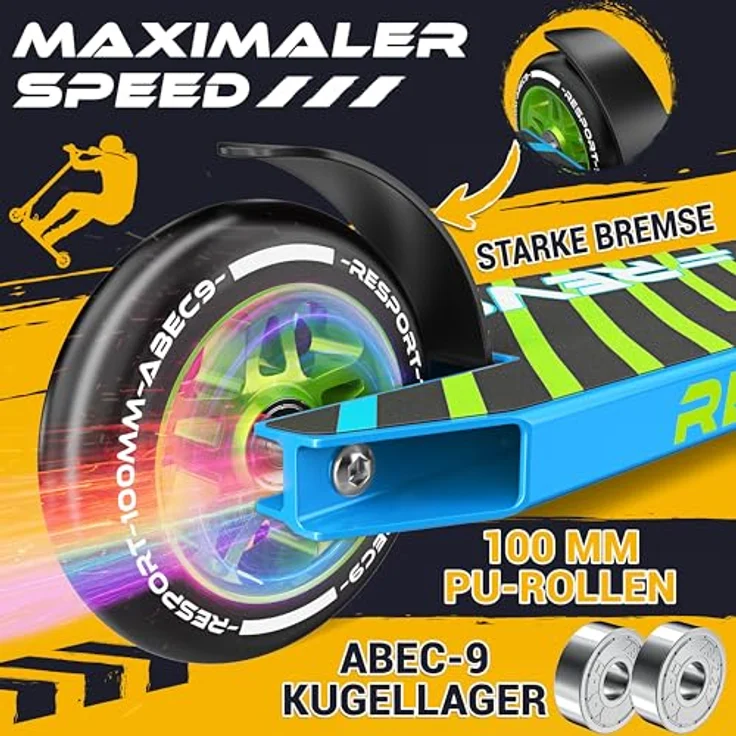 RE:SPORT Revo Stunt Scooter, Profi Stuntroller mit 100mm PU Wheels, ABEC 9 Kugellager, Y-Bar und Ständer für Kinder & Erwachsene – Bild 5