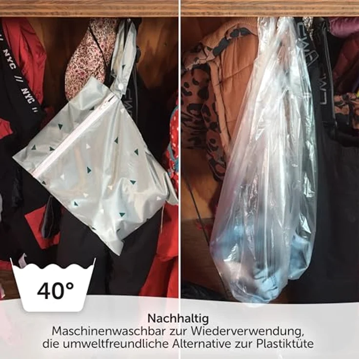 Zamboo Nasstasche/Windeltasche 3er Pack, umweltfreundliche Nassbeutel für Stoffwindeln und Wechselwäsche, Ökotex Standard 100, grün – Bild 4
