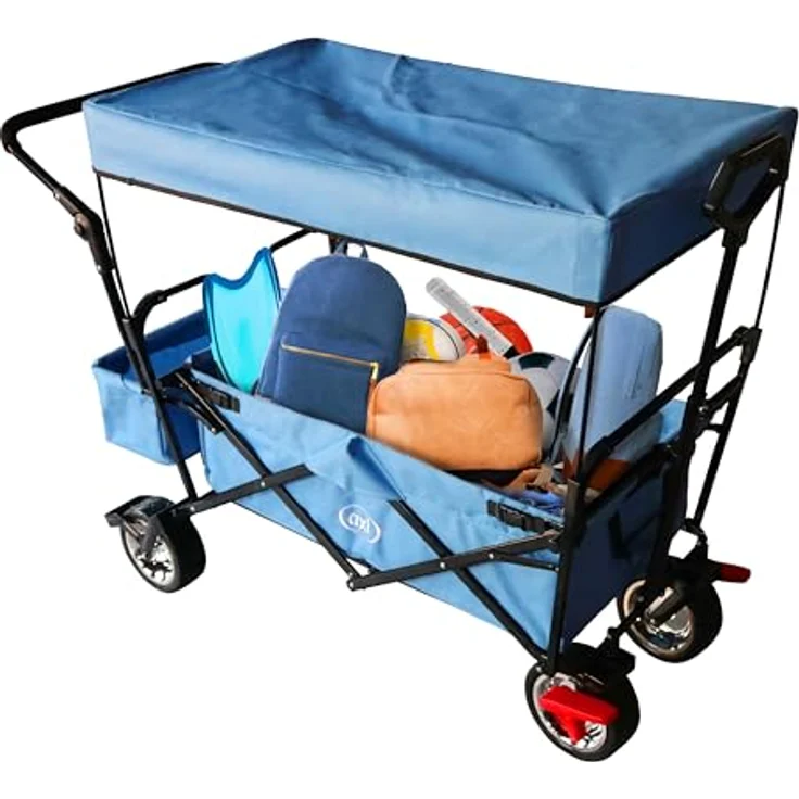 Ambia Garden Bollerwagen, faltbar mit Dach, grau, Metall/Textil, 59x102x134 cm, für Kinder ab 3 Jahren, bis 80 kg belastbar, 360° drehbare Vorderräder, inkl. Transporttasche – Bild 2