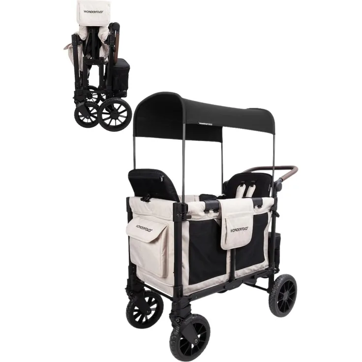 Wonderfold W2 Luxe Pro, Kombikinderwagen für 2 Kinder, leicht faltbar, Sandy Beach