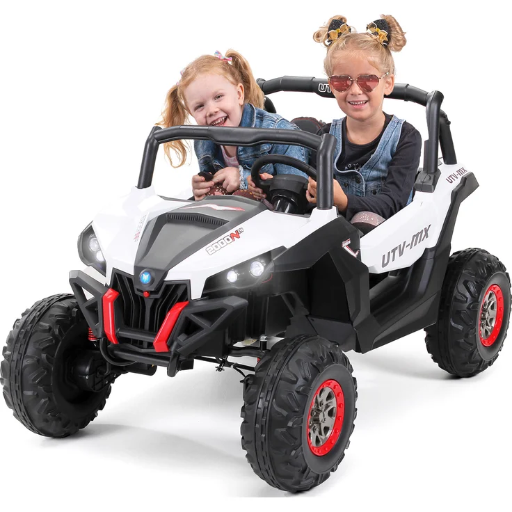 Actionbikes Motors UTV Buggy MX, 4x4 Allrad Kinder Elektro Auto mit 2,4 GHz Fernbedienung, 2 x 12 V Motoren, USB, AUX, Bluetooth (Schwarz/Weiß)