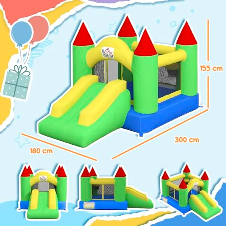 HOMCOM Hüpfburg mit Gebläse, Rutsche, Trampolin, (Kinderhüpfburg, 1-tlg., Spielburg), für Kinder 3 bis 10 Jahre, Oxford, 300 x 180 x 160 cm, Mehrfarbig – Bild 8
