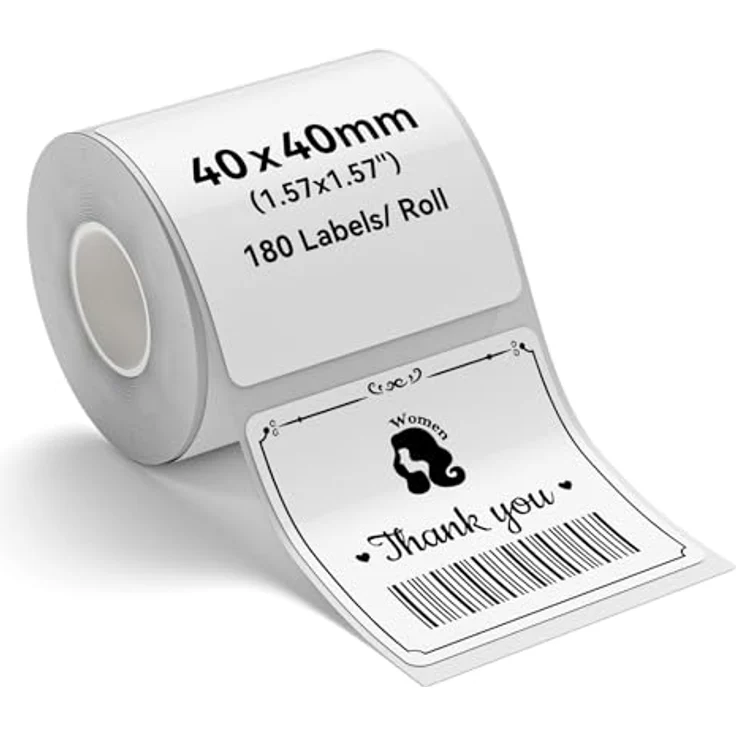 NIIMBOT Thermo-Etiketten 1.57"x1.57" (40*40), wasserfest, ölbeständig, reißfest, 180 pro Rolle, weiß – Bild 1