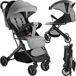 tectake® Buggy Kinderwagen von 0 bis 3 Jahre, einhändig faltbarer Reisebuggy, Kinderwagen mit Verdeck - grau/beige