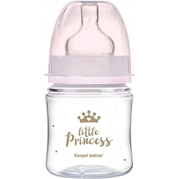 Canpol Babies Royal Baby Babyflasche 0m+ Pink 120 ml, mit speziell angepasster Form für naturnahes Trinken – Bild 3