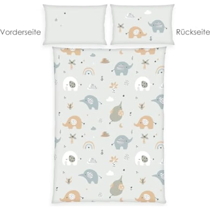Herding babybest Flanell-Bettwäsche Elephants, 100% Baumwolle/Flanell, Kissenbezug 40x60cm, Bettbezug 100x135cm, Hoteleinschlag und Knopfleiste – Bild 2