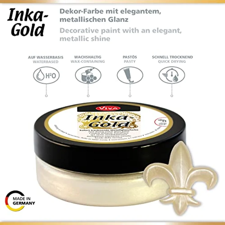 Viva Decor Inka Gold 62,5g (Alt Silber) - Wachshaltige Metallic Polierpaste für Holz, Ton & Terracotta, Schnell Trocknender Metallglanz mit Hochglanz-Effekten für DIY Projekte – Bild 5
