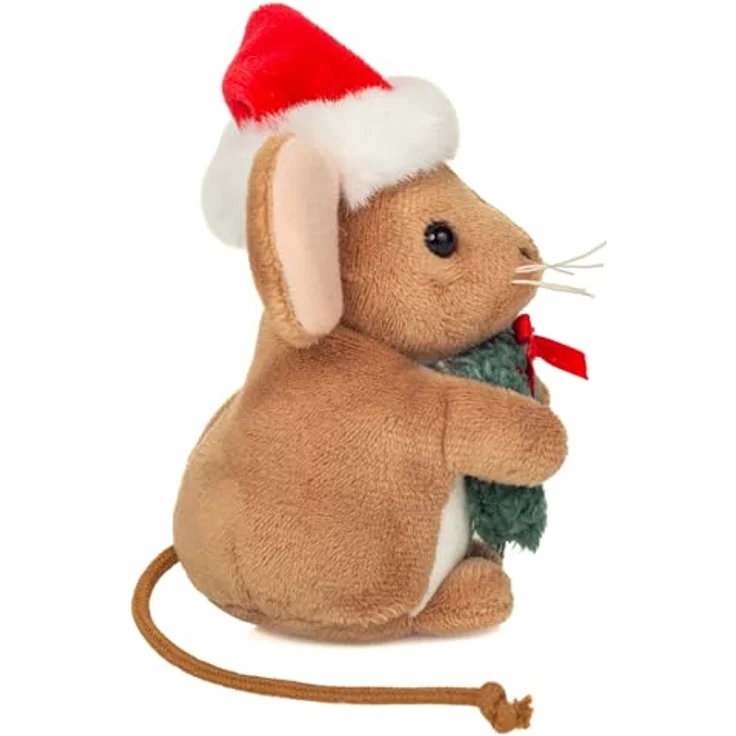 Teddy Hermann® Weihnachtsmaus Kuscheltier mit Kranz, 11 cm - Flauschige Dekofigur in festlichem Design – Bild 2