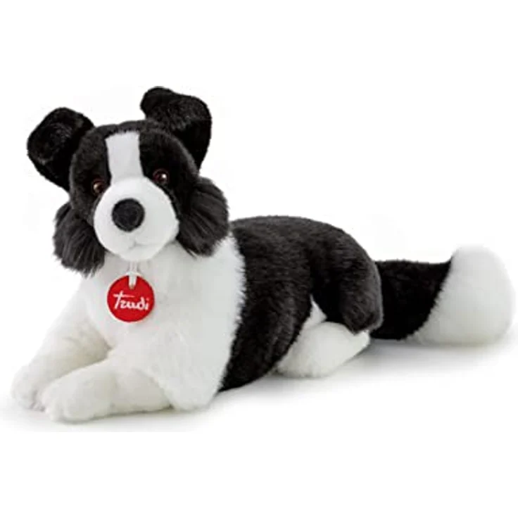 Trudi Klassik TUDN8000 Plüschhund Border Collie Scott 15 x 23 x 30 cm (Größe M), weiches Stofftier mit realistischen Details, waschbar, Kuscheltier für Kinder, Weiß/Schwarz – Bild 1
