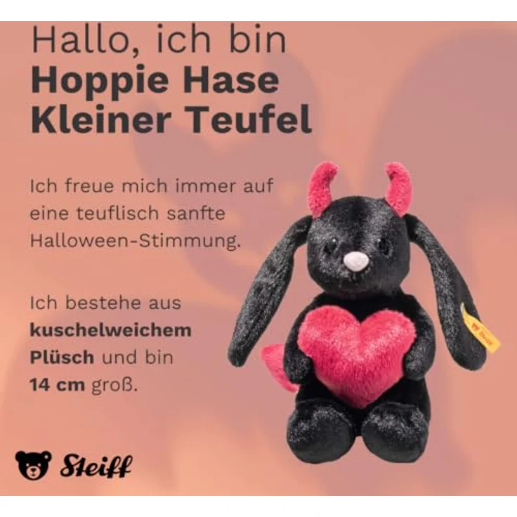 Steiff Hoppie Hase Kleiner Teufel, Plüschtier 14 cm, weicher Schwarz-Plüsch, für Kinder und Kuscheltierliebhaber – Bild 2