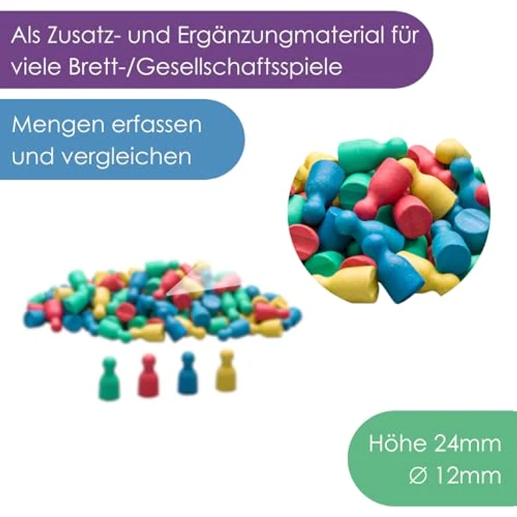 WISSNER Wissner aktiv Lernen - Satz aus 100 Spielfiguren in 4 Farben (je 25 rot, grün, blau, gelb), 24 x 12 mm, aus RE-Wood, zertifiziert nach PEFC, hergestellt in Deutschland – Bild 4