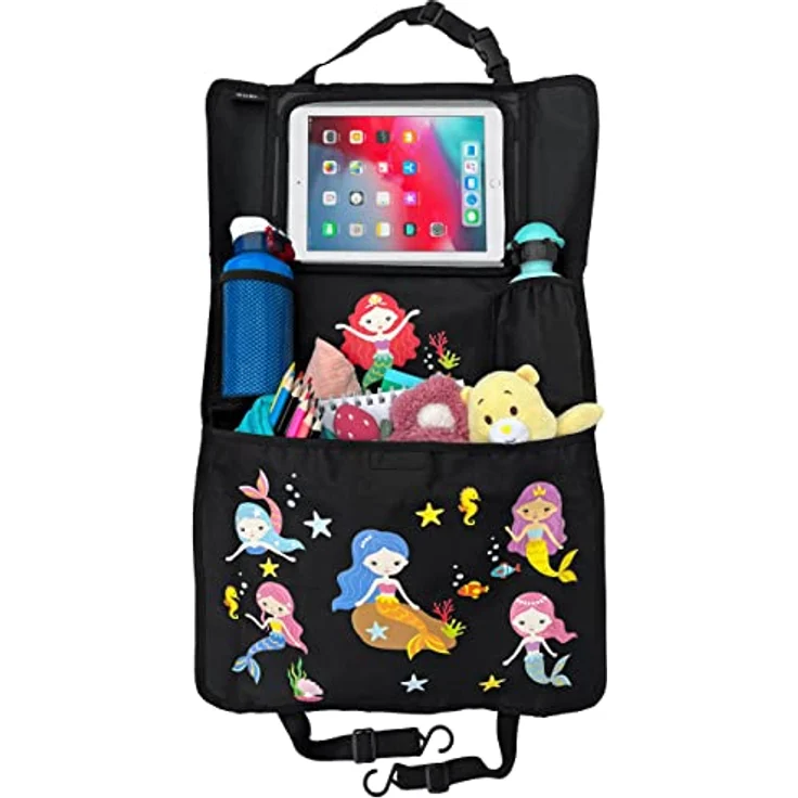 HECKBO 1x Kinder Auto Rückenlehnenschutz Organizer mit verstellbarer Tablet Tasche mit Touch Folie für bis 20" – Meerjungfrau Motiv - universal - 70x45cm – inkl. Thermotasche + Stretch-Netztasche – Bild 1