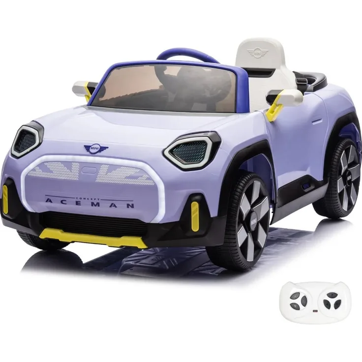 Vrooomy MINI Aceman Kinder Elektroauto 12V, mit Fernbedienung, Sicherheitsgurten, MP3-Player, lila, für 1 bis 5 Jahre