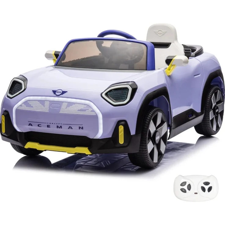 Vrooomy MINI Aceman Kinder Elektroauto 12V, mit Fernbedienung, Sicherheitsgurten, MP3-Player, lila, für 1 bis 5 Jahre