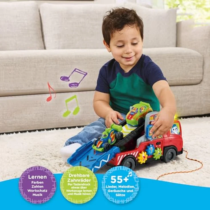 Vtech Babys Autotransporter, Musikspielzeug mit 2 Spielmodi, 3 bunten Tasten, aufleuchtenden Lichtern und 4 gesungenen Liedern – Bild 3
