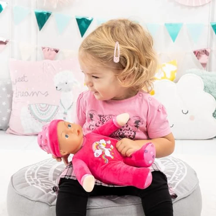 Bayer Babypuppe My First Baby, 30 cm, pink mit Weichkörper und Einhornmotiv – Bild 6